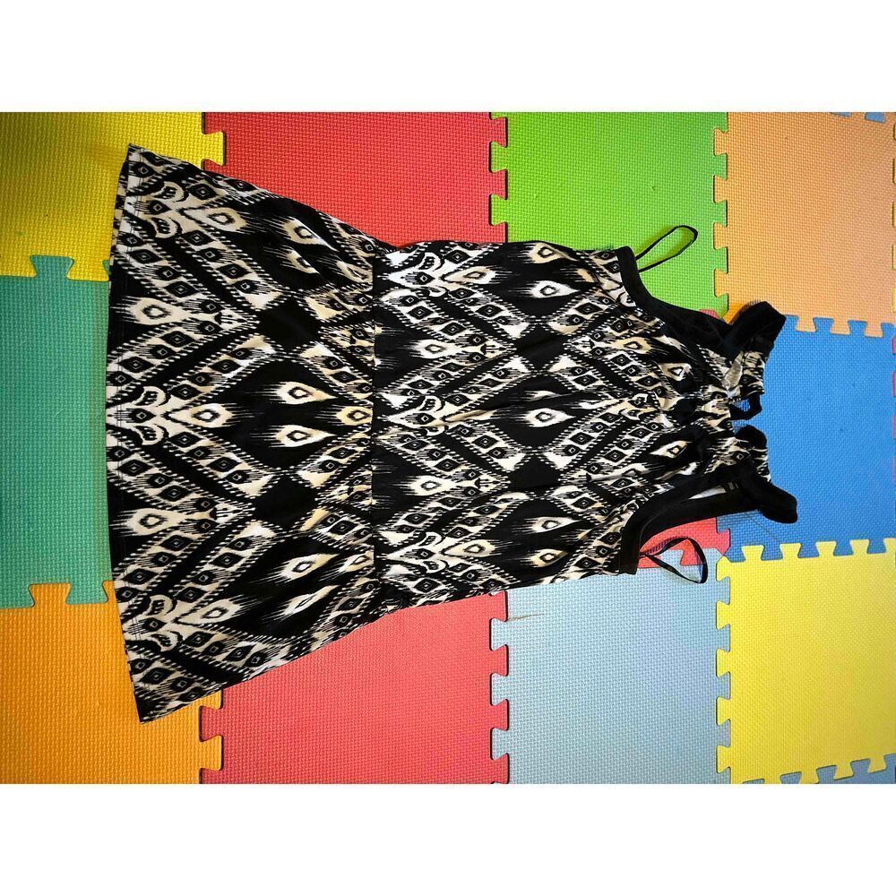 White House Black Market Black White Sleeveless Tie Neck Elastic Waist Dress - Picture 2 of 6